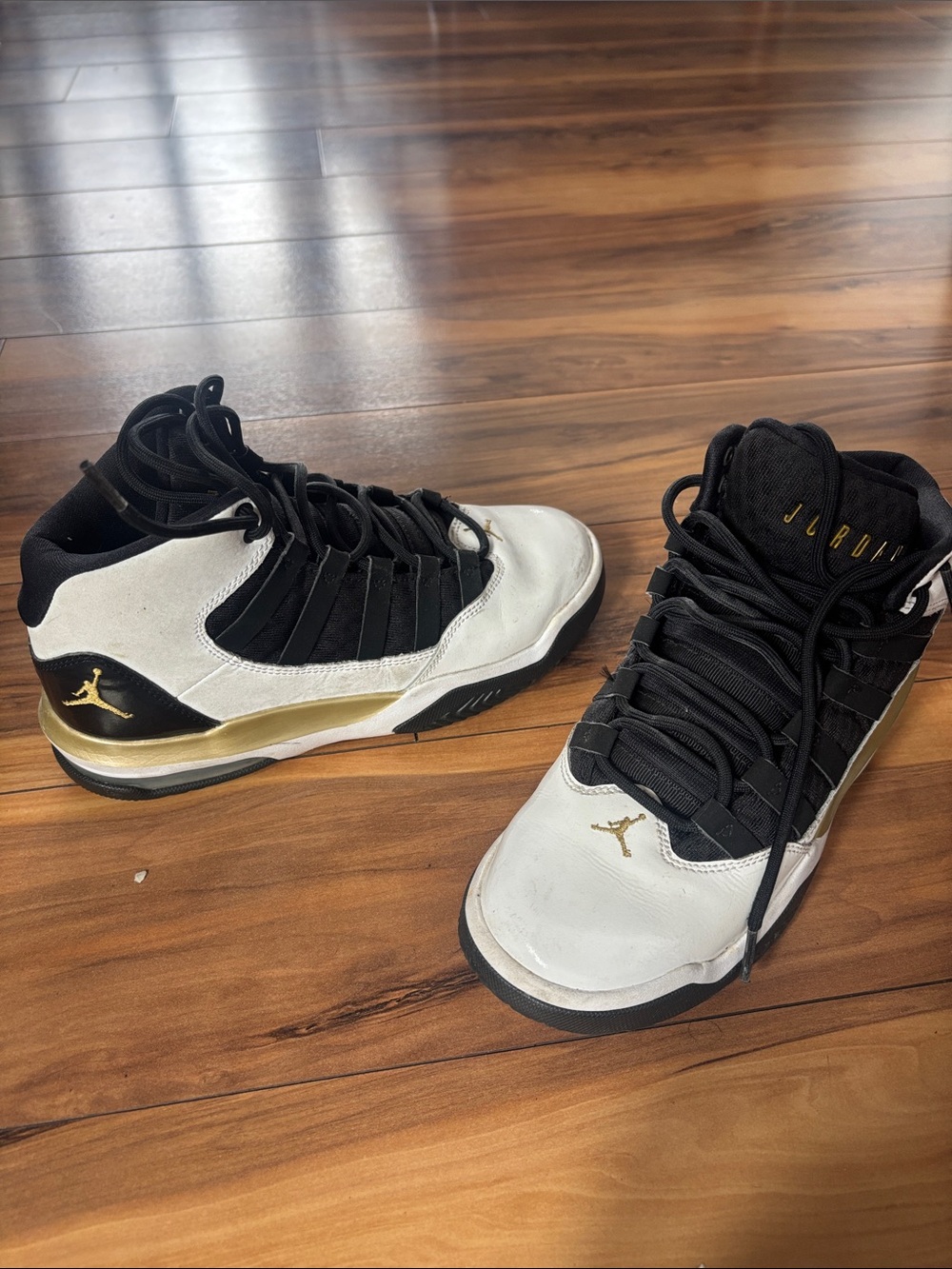 Jordan High Top Sneakers - White, Black, Gold Accent